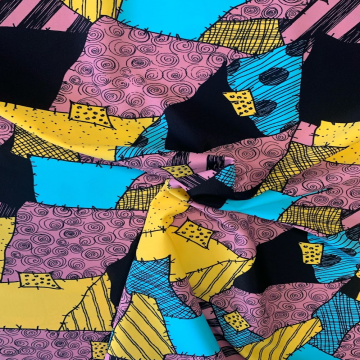 Lycra - Purple/Black/Yellow/Aqua Patchwork