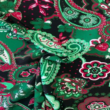 Lycra - Big Green/Raspberry Red Paisley and Flowers