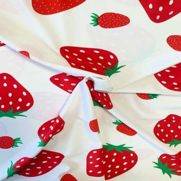 Lycra - Big Strawberries on White
