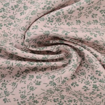 Viscose Fashion - mini green flowers on pink