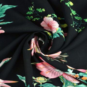 Viscose - Tropical Paradise Bird Black