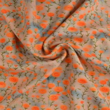 Viscose - Petit Flowers Bright Orange on Taupe