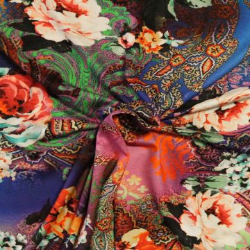 Viscose Tricot - Flowers on Colorful Paisley