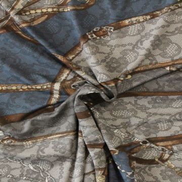 Viscose Tricot -Brown Belt on Blue Lace 
