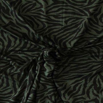 Viscose tricot - Black Animal Stripes on Dark Green