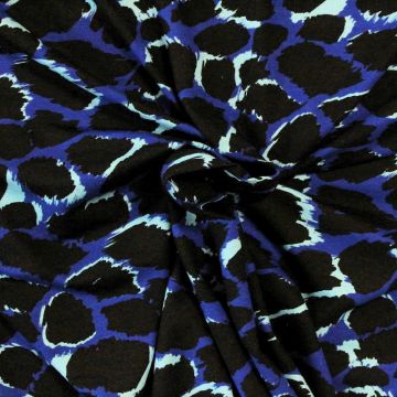 Viscose tricot - Black/Aqua Animal Spots on Royal Blue