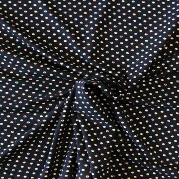 Viscose tricot - Multicolot Spots in Dots on Navy