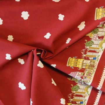 Katoen Canvas - Shops on the edge on Red