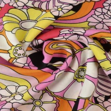 Viscose - Retro Flower Power Orange/Pink/Black