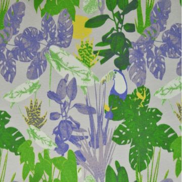 Katoenen Tricot - Tropical Plants Light Grey