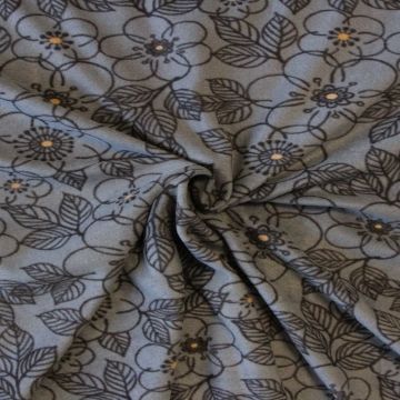 Fleece Print - Antracite Flowers on Grey
