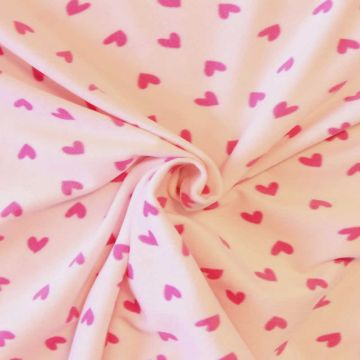 Fleece Print - Fuchsia Hearts on Light Pink