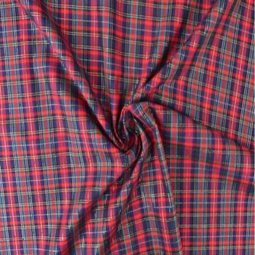 Kerst katoen - Rood/Blauwe Ruit met zilver lurex