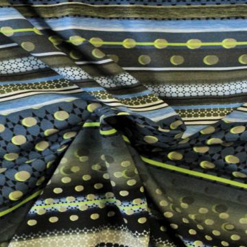 Viscose Tricot - Stripes and Dots Green on Blue