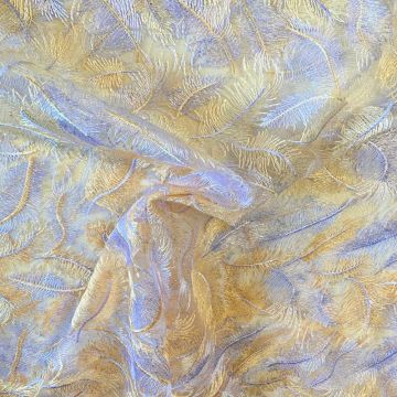 Mesh - Embroidery Feathers - Light Yellow/White