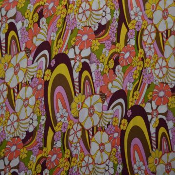 Viscose - Retro Flower Power Orange/Pink/Yellow