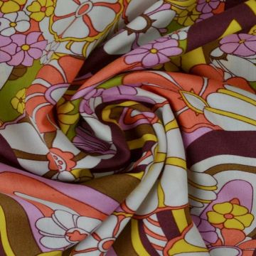 Viscose - Retro Flower Power Orange/Pink/Yellow