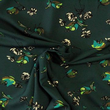 Viscose Structure - Flowers on Dark Petrol