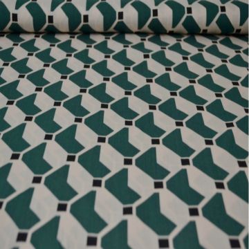 Viscose - Green Black Geo on Creme