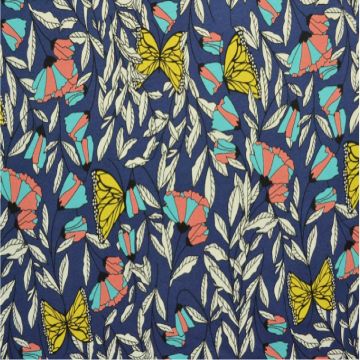 Katoenen Tricot - Butterfly Paradise Navy