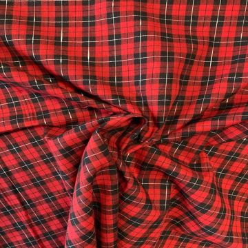 Katoen - Rood/Zwart Ruit met Lurex