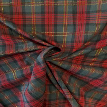 Katoen - Rood/Grijs Ruit met Goud Lurex