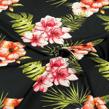 Lycra - Hibiscus Flowers on Black