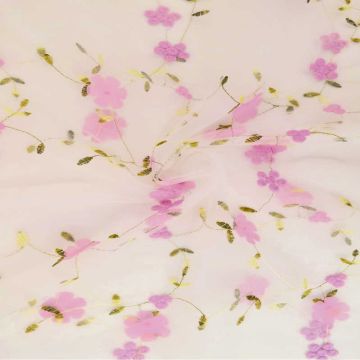 Mesh - Pink Embroidery Floral on White - 04