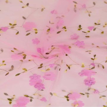 Mesh - Embroidery Floral - Pink 02
