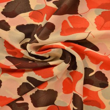 Chiffon - Orange/Brown Leaves on Beige