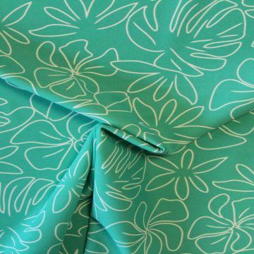 Lycra - Drawn White Flowers on Turquoise