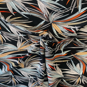 Lycra - Red/Rusty/Grey Long Leaves on Black